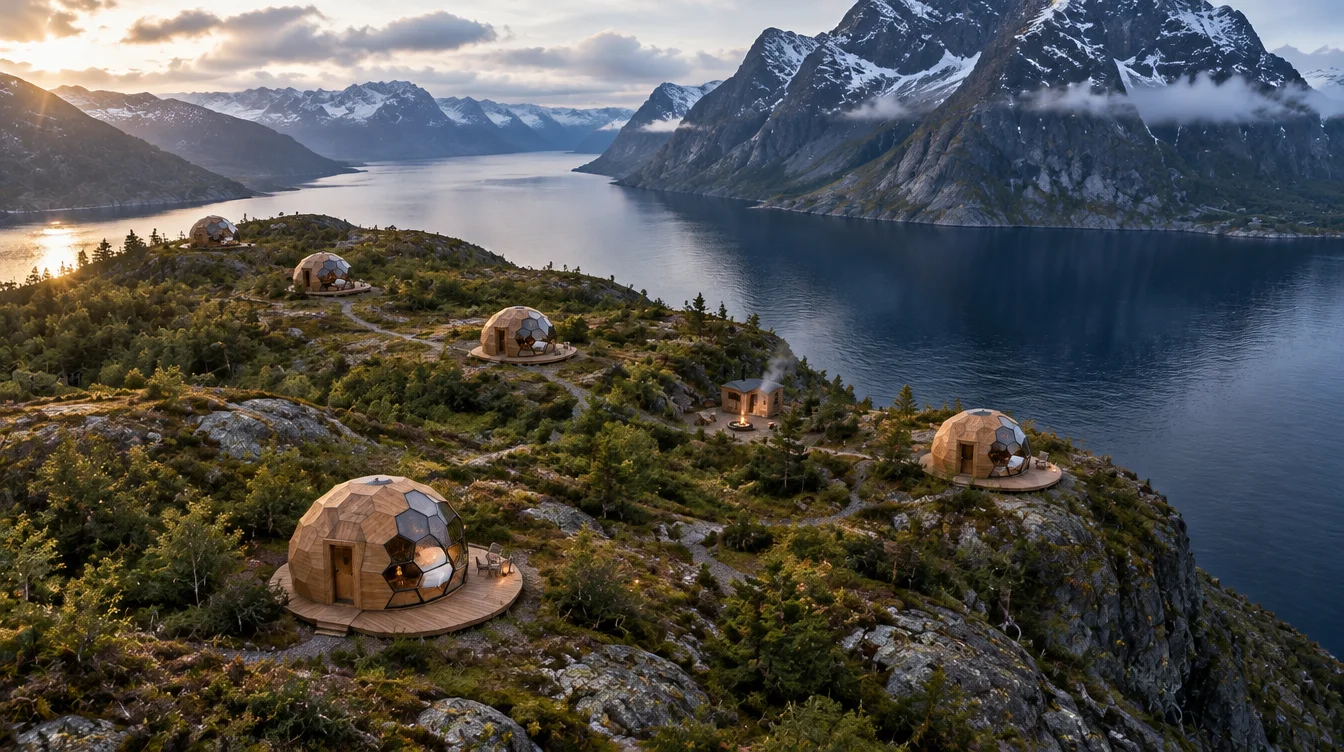 Konzeptansicht einer kleinen Kaiser Glamping Destination in der Natur